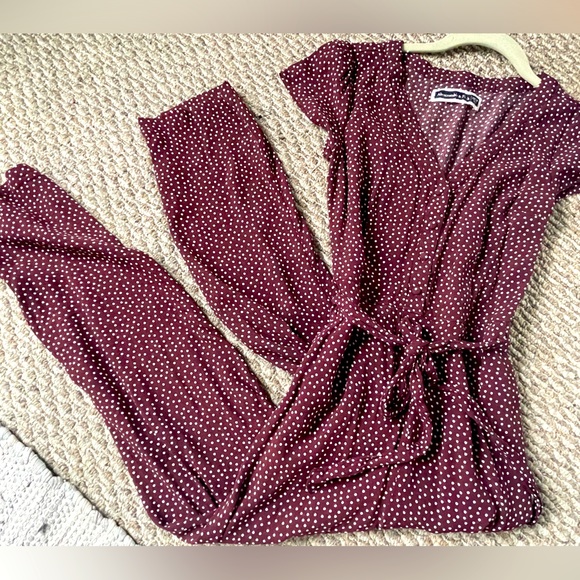 Maroon jumpsuit with white polka dots from Abercrombie & Fitch - Picture 1 of 6